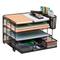 Mind Reader Mesh Desk Organizer, 3 Trays, 1 Drawer, 2 Pen Holders, Office Desktop Organizer, Metal Mesh, Black